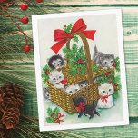 Vintage jul Basket Fullt Kittens Julkort<br><div class="desc">Vintage jul Basket Fullt Kittens</div>