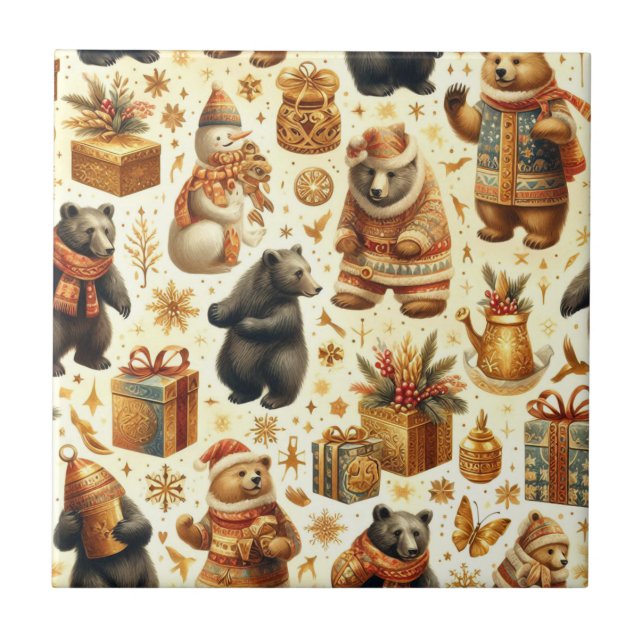 Vintage jul Bear Kakelplatta (Framsidan)
