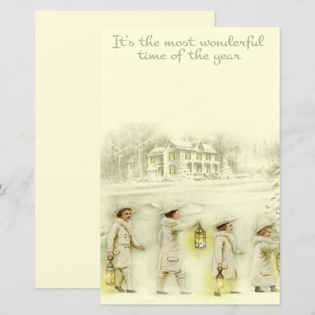 Vintage jul beige människor (Fram/baksida)