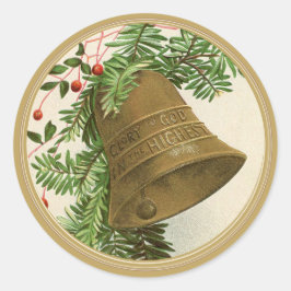 Vintage jul Bell (Evergreen) Guld Runt Klistermärke