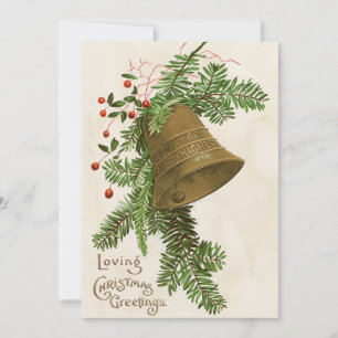 Vintage jul Bell Evergreen Loving Hälsning Julkort