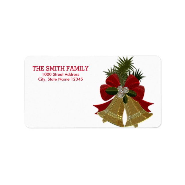 Vintage jul Bell Helgdag Adressetikett (Framsidan)