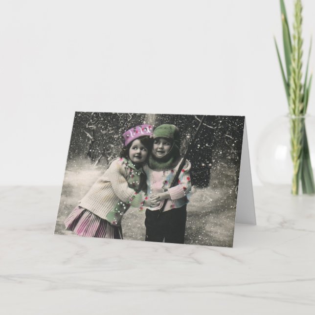 Vintage jul, Best Friends on Skis Helgkort (Framsida)