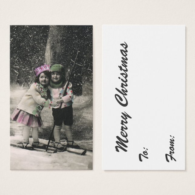 Vintage jul, Best Friends on Skis Visitkort (Framsida & baksida)