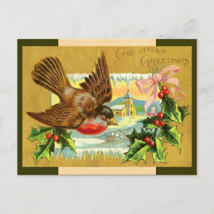Vintage jul Bird Postcard Helg Vykort