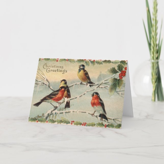 Vintage jul Birds Helgkort (Framsida)