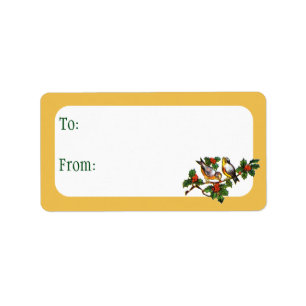 Vintage jul Birds & Holly Adressetikett