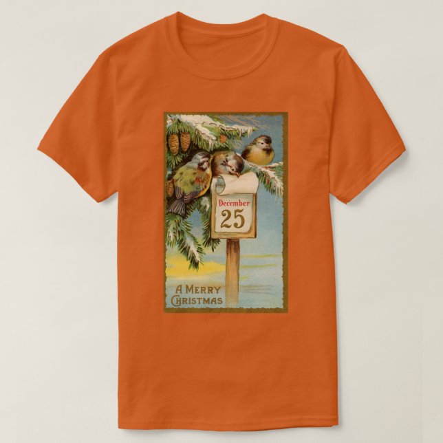 Vintage jul Birds T Shirt (Design framsida)