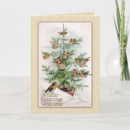 Vintage jul Birds Trim Träd Helgkort