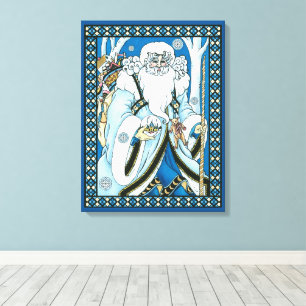 Vintage jul, Blå tomte med snöglob Canvastryck