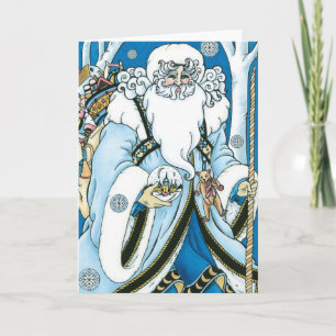 Vintage jul, Blå tomte med snöglob Helgkort