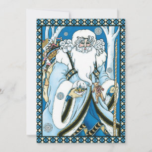 Vintage jul, Blå tomte med snöglob Julkort