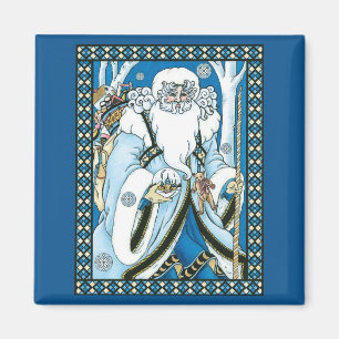 Vintage jul, Blå tomte med snöglob Magnet