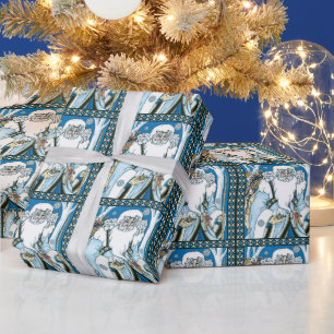 Vintage jul, Blå tomte med snöglob Presentpapper