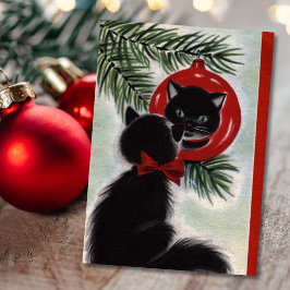 Vintage jul Black Cat Tittar på Ornament Julkort