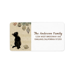 Vintage jul Black Cat Tittar på Ornaments Adressetikett