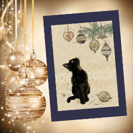 Vintage jul Black Cat Tittar på prydnadsföremål Helgkort