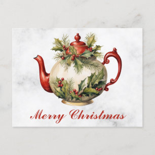 Vintage jul Blommigt Antique Tekanna Tea Vykort