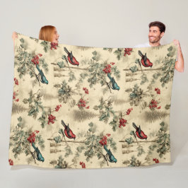 Vintage jul Blue Jay Red Mockingbird Fleecefilt
