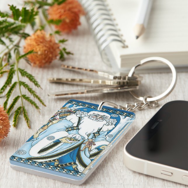 Vintage jul, Blue Jultomten med Snowglobe (Högra Framsidan)