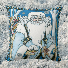 Vintage jul, Blue Jultomten med Snowglobe Kudde