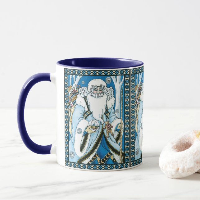 Vintage jul, Blue Jultomten med Snowglobe Mugg (Med munk)