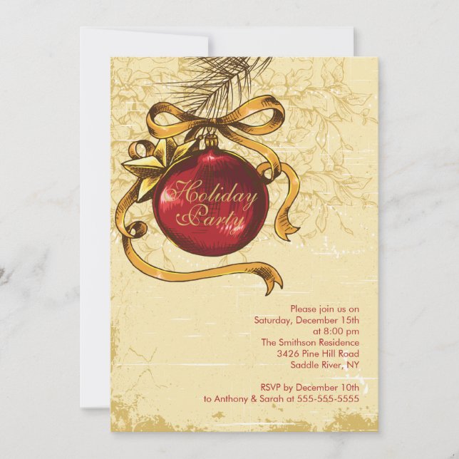 Vintage jul, Boll, Helgdag, Party Inbjudningar (Framsida)