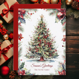 Vintage jul-botaniskt Helgdag-kort för Träd Julkort