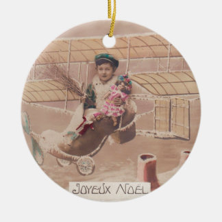 Vintage jul Boy Flies Airship Fantasy Ceram Julgransprydnad Keramik