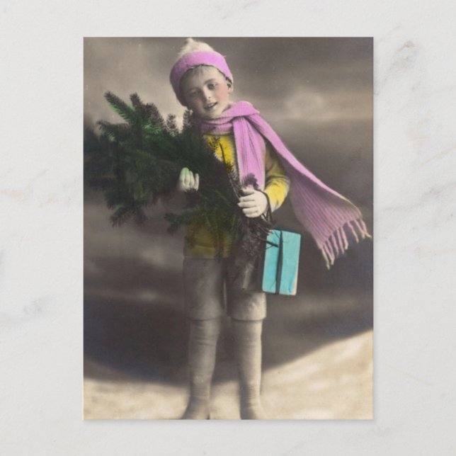 Vintage jul Boy Helg Vykort (Framsida)