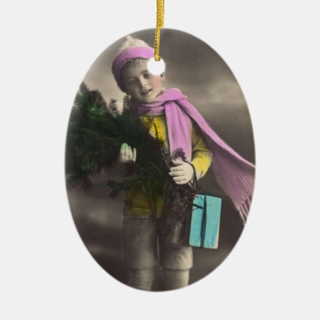 Vintage jul Boy Julgransprydnad Keramik (Framsidan)