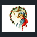 Vintage jul Boy Poster<br><div class="desc">Ungdomsbarn,  romantiskt kall i snöflingor,  målningsängel i landskapet,  dragbar liten lycklig,  roliga barn i vintagen med vattenfärg,  snö barn i vinterhögskoleåldern,  söt teckning tonåring konst,  återvattenfärgsbarn julafton,  tecknad firande i helgdag,  tonåring christmas unge, </div>