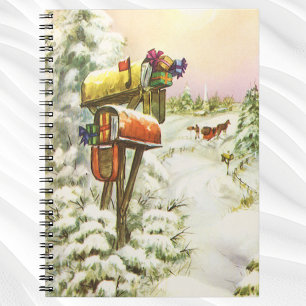 Vintage jul, brevlådor i vinterlandskap anteckningsbok