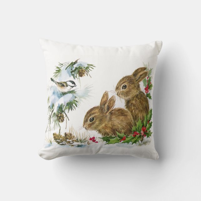 Vintage jul Bunnies Kudde (Framsida)