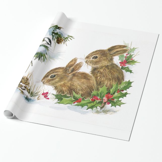 Vintage jul Bunnies Presentpapper (Utrullad)