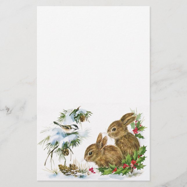 Vintage jul Bunnies Stationery Brevpapper (Framsida)