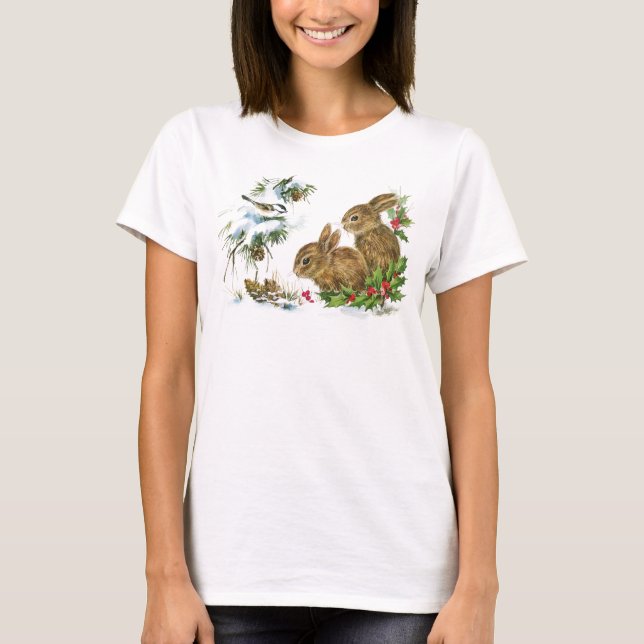 Vintage jul Bunnies T Shirt (Framsida)
