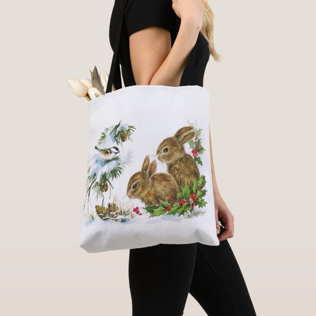 Vintage jul Bunnies Tygkasse (Närbild)