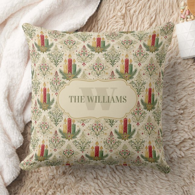 Vintage jul Candles & Ornaments Monogram Kudde (Filt)