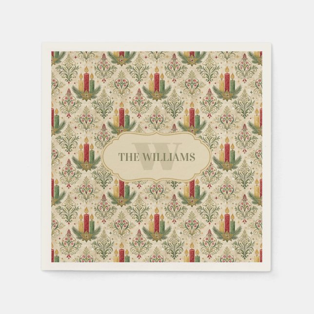 Vintage jul Candles & Ornaments Monogram Pappersservett (Framsidan)