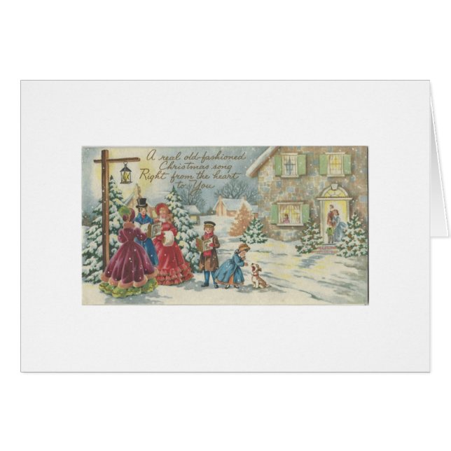 Vintage jul Carolers Hälsningskort (Framsidan Horizontal)