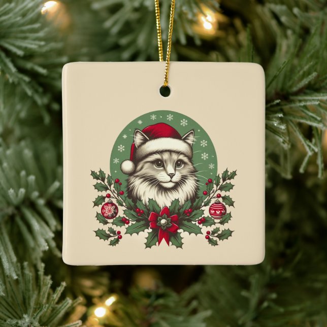 Vintage jul Cat Ceramic Ornament (Träd)
