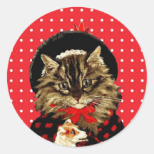 Vintage jul Cat Holding Hund Sticker