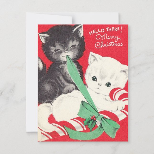 Vintage jul Cats CandyCane Julkort (Framsida)