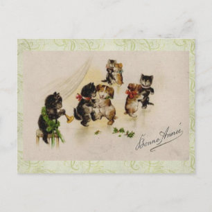 Vintage jul Cats Hundar Dancing Helg Vykort