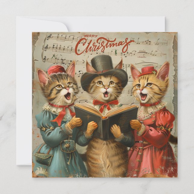 Vintage jul Cats Singing Julkort (Framsida)