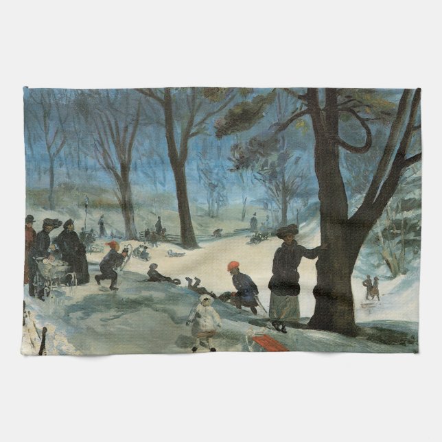 Vintage jul, Central Park i Winter Glackens Kökshandduk (Horisontell)