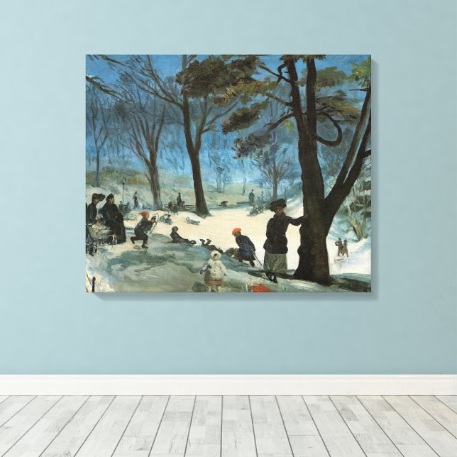 Vintage jul, Central Park på vintern Glackens Canvastryck (Insitu (trägolv))