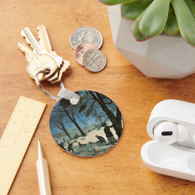 Vintage jul, Central Park på vintern Glackens Nyckelring (Skrivbord)