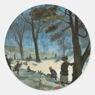 Vintage jul, Central Park på vintern Glackens Runt Klistermärke